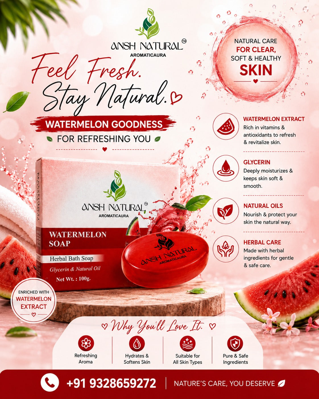 Watermelon Herbal Bath Soap